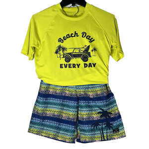Big Chill Boys Swim Set Neon Yellow Colorful Regular Size 14